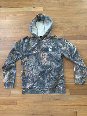 Boys Large Carhartt Realtree Camo Pullover Hoodie in Brown and Green
